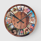 ファミカスタムリーフォトコラージュ再生木材 ラウンド壁時計 (正面)