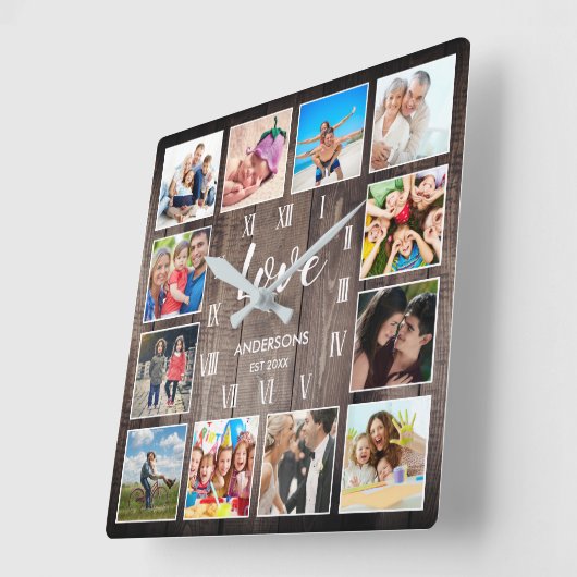 ファミカスタムリーフォトファ素朴ームハウスラブローマン スクエア壁時計 (傾斜)