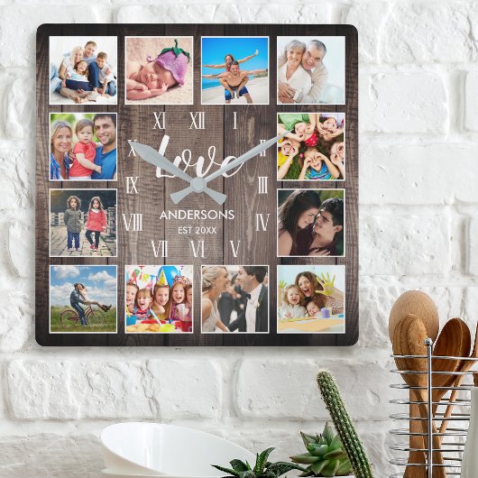 ファミカスタムリーフォトファ素朴ームハウスラブローマン スクエア壁時計