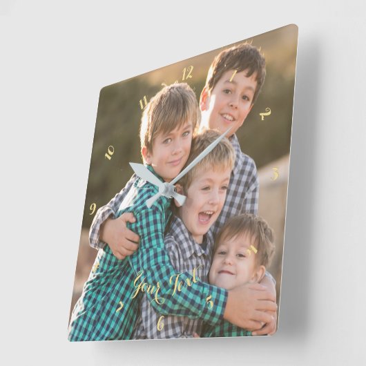 ファミカスタムリーベビーキッズ結婚のカップル写真の作成 スクエア壁時計 (傾斜)