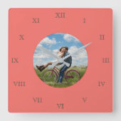 ファミカッコいいリーフスタイリッシュァブ写真コラージュ スクエア壁時計 (正面)