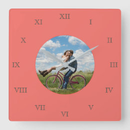 ファミカッコいいリーフスタイリッシュァブ写真コラージュ スクエア壁時計