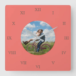 ファミカッコいいリーフスタイリッシュァブ写真コラージュ スクエア壁時計