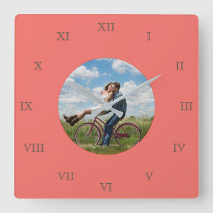 ファミカッコいいリーフスタイリッシュァブ写真コラージュ スクエア壁時計