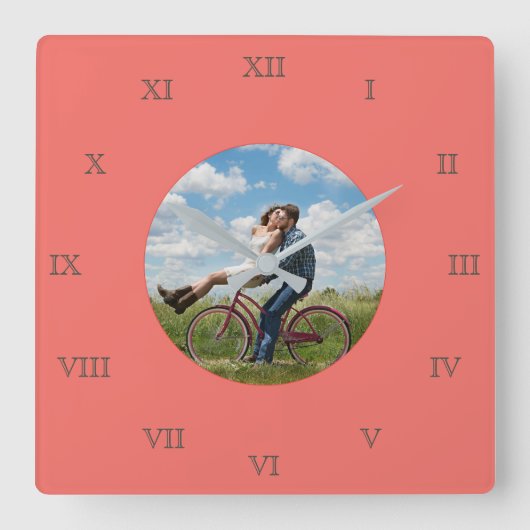 ファミカッコいいリーフスタイリッシュァブ写真コラージュ スクエア壁時計 (正面)