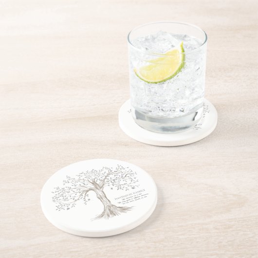 ファミパーソナライズされたリアツリーと引用文白 コースター (側面)