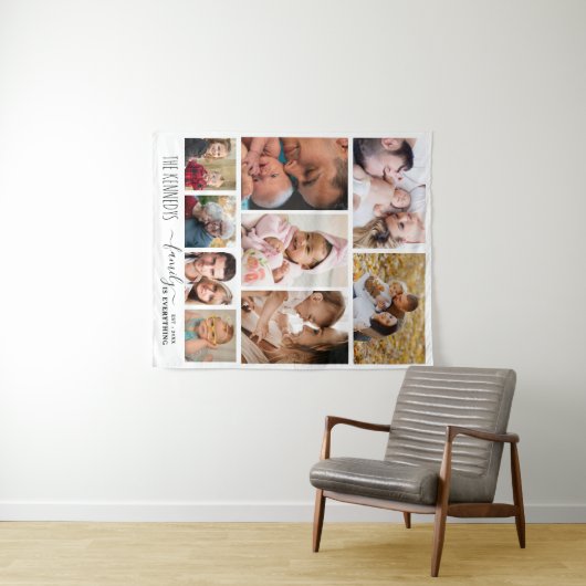 ファミパーソナライズされたリーネーム引用文9フォトコラージュ  タペストリー (インサイチュ(横))
