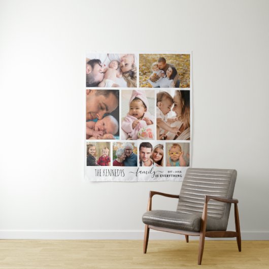 ファミパーソナライズされたリーネーム引用文9フォトコラージュ  タペストリー (インサイチュ)