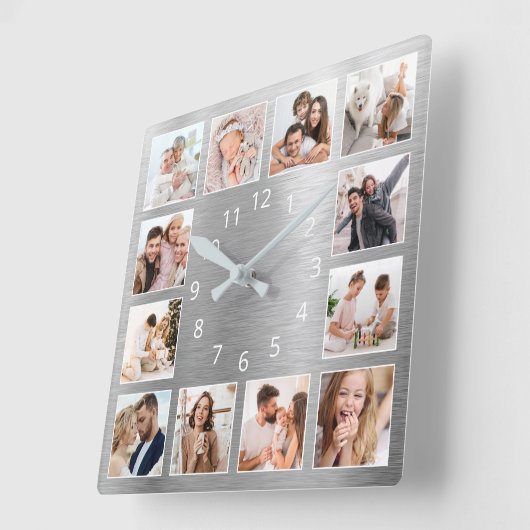 ファミパーソナライズされたリー写真エレガントシルバー スクエア壁時計 (傾斜)