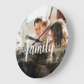 ファミパーソナライズされたリ写真黒抽象芸術オーバーレイ ラージ壁時計 (傾斜)