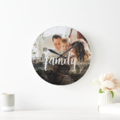 ファミパーソナライズされたリ写真黒抽象芸術オーバーレイ ラージ壁時計 (ホーム)