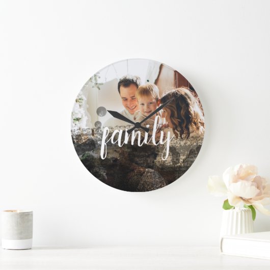 ファミパーソナライズされたリ写真黒抽象芸術オーバーレイ ラージ壁時計 (ホーム)