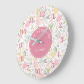 ファミパーソナライズされたリ名パステルフローラ ラージ壁時計 (傾斜)