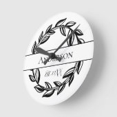 ファミパーソナライズされたリ名白黒リーフ  ラウンド壁時計 (傾斜)