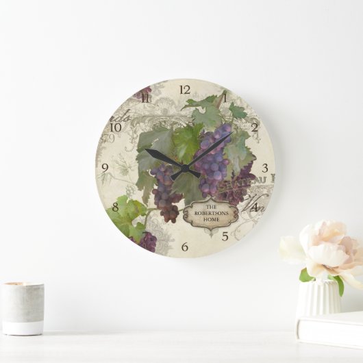 ファミパーソナライズされたリ素朴・カリフォルニアブドウ園 ラージ壁時計 (ホーム)