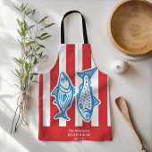 ファミパーソナライズされたリ航海の・レッド・サーディンストライプグ エプロン