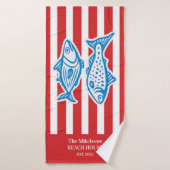 ファミパーソナライズされたリ航海の・レッド・サーディンストライプグ バスタオル (バスタオル)