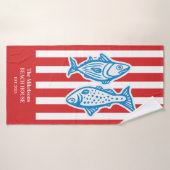 ファミパーソナライズされたリ航海の・レッド・サーディンストライプグ バスタオル (バスタオル)