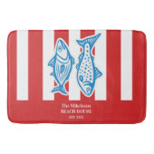 ファミパーソナライズされたリ航海の・レッド・サーディンストライプグ バスマット (正面)