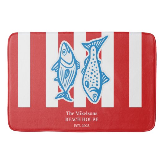 ファミパーソナライズされたリ航海の・レッド・サーディンストライプグ バスマット (正面)