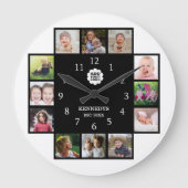 ファミパーソナライズされたリ12フォトコラージュロゴ(黒) ラージ壁時計 (正面)