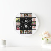 ファミパーソナライズされたリ12フォトコラージュ2ロゴ（黒）  ラージ壁時計 (ホーム)