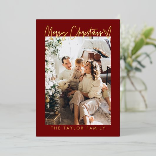 ファミモダンリーフォトフォイルホリデーカード 箔シーズンカード (立ち正面)