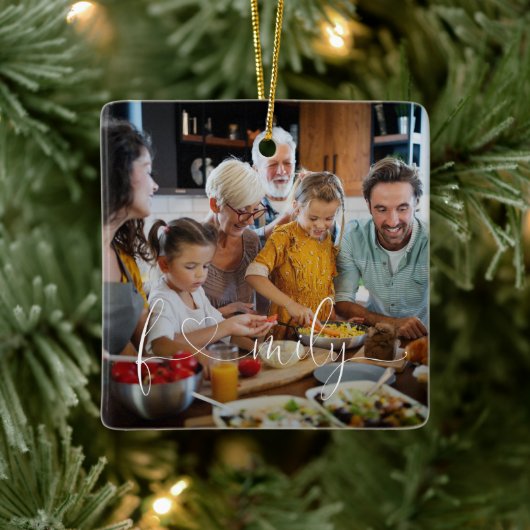 ファミユニークモダンリ写真ハートスクリプトタイポグラフィ セラミックオーナメント (ツリー)