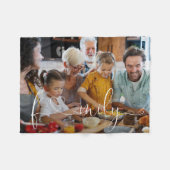 ファミユニークモダンリ写真ハートスクリプトタイポグラフィ フリースブランケット (正面(横))