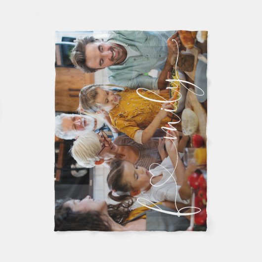 ファミユニークモダンリ写真ハートスクリプトタイポグラフィ フリースブランケット (正面)