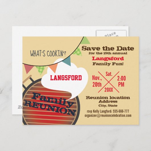 ファミリおもしろい懇親会デザイン発表葉書 案内ポストカード (正面/裏面)