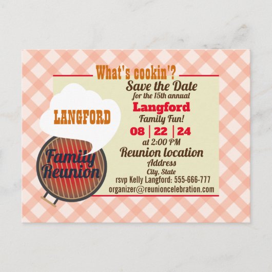 ファミリおもしろい懇親会デザイン発表葉書 案内ポストカード (正面)