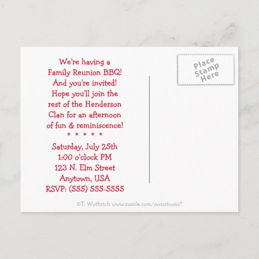 ファミリおもしろい懇親会BBQ招待状 インビテーションポストカード (裏面)