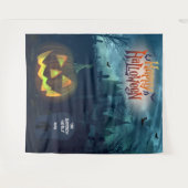 ファミリまたは会社のハローウィンパーティの背景 タペストリー (正面(横))