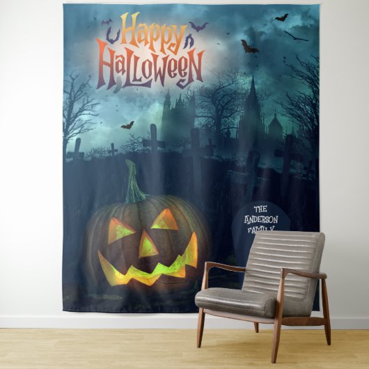 ファミリまたは会社のハローウィンパーティの背景 タペストリー (インサイチュ)