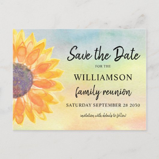 ファミリカラフル懇親会保存日付 案内ポストカード (正面)