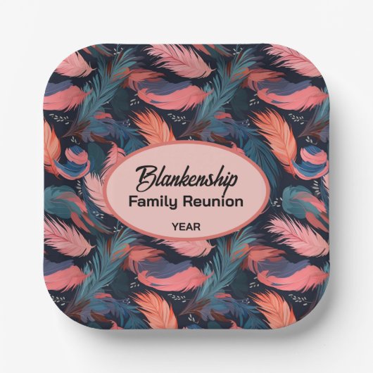 ファミリカラフル懇親会羽毛の背景紙 ペーパープレート (正面)