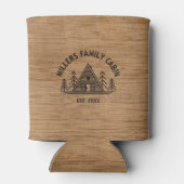 ファミリキャビン名素朴茶色の木のテクスチャ 缶クーラー (裏面)