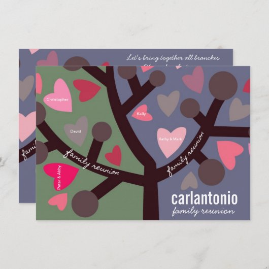 ファミリツパーソナライズされたリー&ハートファミリ懇親会 招待状 (正面/裏面)