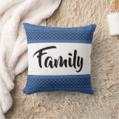 ファミリパターンプリントスタイリッシュタイポグラフィダークブルー クッション (ブランケット)