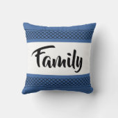 ファミリパターンプリントスタイリッシュタイポグラフィダークブルー クッション (裏面)