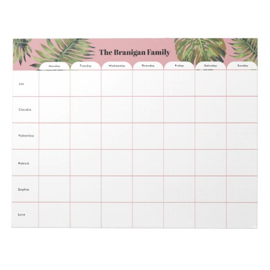 ファミリパーソナライズされたウィークリープランナーメモ帳 ノートパッド (正面)