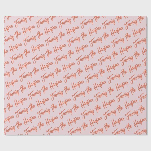 ファミリパーソナライズされたシグネチャーモダンスクリプトピンク ラッピングペーパー (フラット)