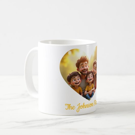 ファミリパーソナライズされたハートフォトマグカップ – 名前をカスタムする コーヒーマグカップ (正面左)