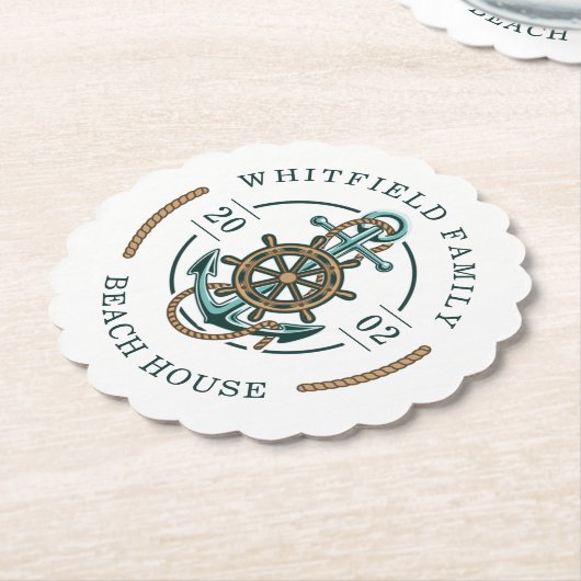 ファミリパーソナライズされたビーチハウスカスタム航海の ペーパーコースター (アングル)