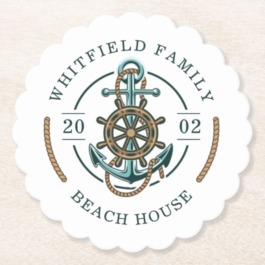 ファミリパーソナライズされたビーチハウスカスタム航海の ペーパーコースター (正面)