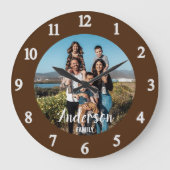 ファミリパーソナライズされたフォトウォールクロックブラウン ラージ壁時計 (正面)