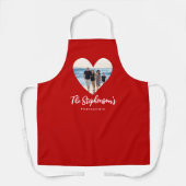 ファミリパーソナライズされたフォト赤いハートフレーモダンム エプロン (正面)