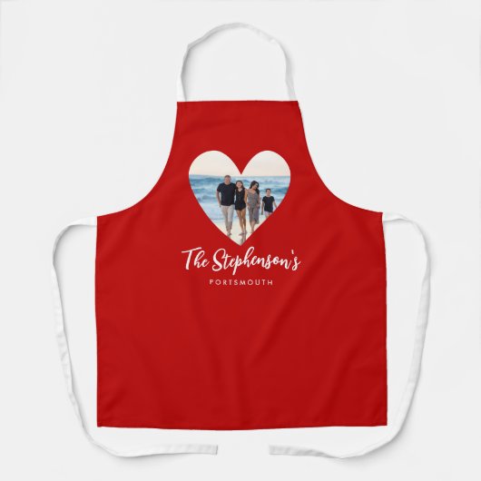 ファミリパーソナライズされたフォト赤いハートフレーモダンム エプロン (正面)