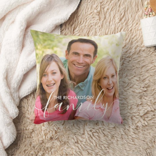 ファミリパーソナライズされたホワイトスクリプトオーバーレイ2写真 クッション (ブランケット)